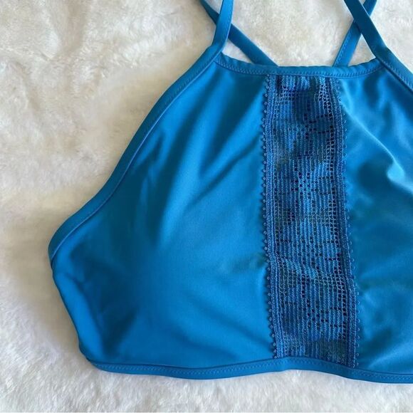 Aerie Blue High Neck Swimsuit Top Women's Size Large - Picture 2 of 8